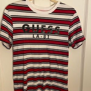 red, white, black striped tee